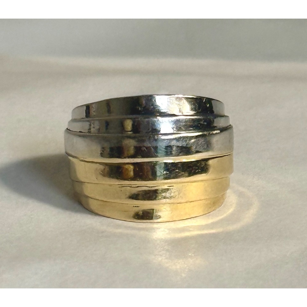 Vintage 14K Two Tone Gold Band Ring 6 Italy 5.54g  Wide Stacked Ribbed Style